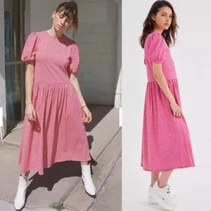 Urban Outfitters Antibes Gingham Puff Sleeve Midi Dress Pink Size Small thumbnail 2