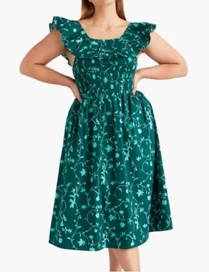 Hill House Akilah Midi Dress in Green Botanical thumbnail 1