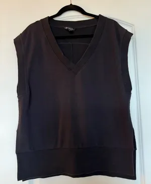 Athleta Retro Terry Black Sleeveless Sweatshirt Women's Top thumbnail 1