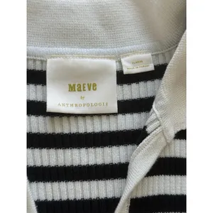 Maeve Anthropologie Collared Sweater XL Black White Striped‎ Gold Button Cuffs thumbnail 3