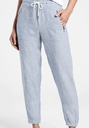 Athleta Cabo Linen Jogger Pants in Blue Women’s Size 10 thumbnail 1