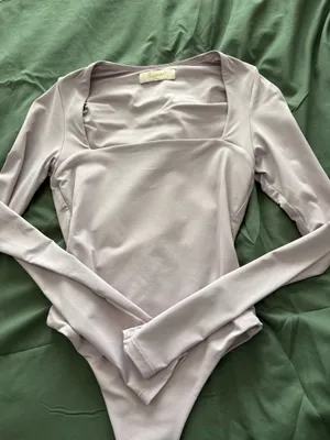 Amazon long sleeve bodysuit square neck purple thumbnail 2
