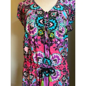 Nanette Lepore Swim Floral Paisley Cover Up Dress Pink Turquoise Small Y2K boho thumbnail 5