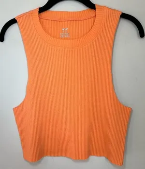 Aerie Ribbed Raw Edge Cropped Tank Top Shirt Orange Sleeveless Stretch Basic XL thumbnail 1