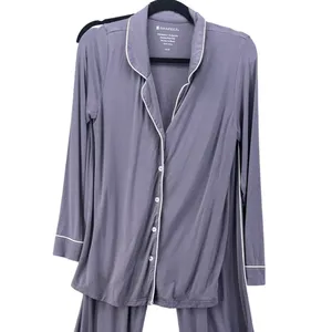 Shapeez Gray Bamboo Spandex Button Down Pajama Set Small Long Sleeve Wide Leg thumbnail 3