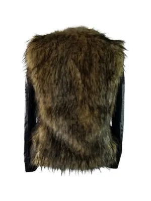 Bardot Womens Faux Fur Leather Long Sleeves Jacket Coat Black Tan Size 6 thumbnail 12