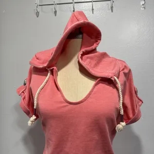Maurices Short Sleeve Hooded Pullover Swim Beach Cover Top Womens XS Orange-Pink thumbnail 2