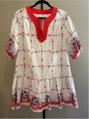 Entro Garden Floral Babydoll Mini Dress in Tomato Size S thumbnail 2