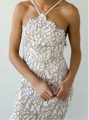 Delicate Darling Beige and Ivory Lace Bodycon Dress thumbnail 1