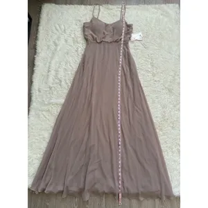 Birdy Grey Dress Gwennie Chiffon Maxi No Slit Pockets Taupe M NWT New thumbnail 13