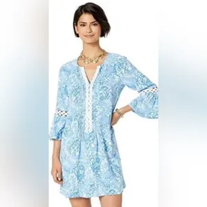 Lilly Pulitzer Hollee Dress in Turtely Awesome Blue Bell Sleeve Shift XS thumbnail 2