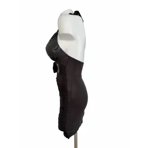 joyce leslie halter bodycon mini dress xxsmall deep-V y2k goth cyber 90s Vintage thumbnail 3
