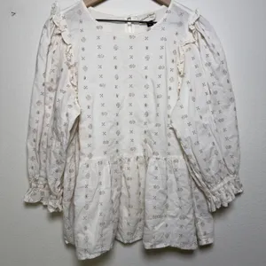 Universal Thread‎ Women 100% Cotton Peplum Top XXL White Embroidered Cottage thumbnail 2