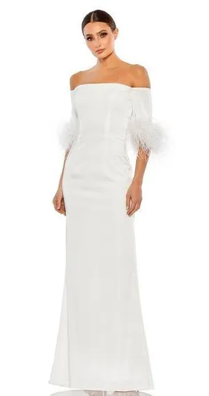 Mac Duggal Long Off Shoulder Feathers Formal Bridal Gown thumbnail 1