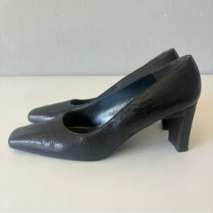 Stuart Weitzman Black Leather Pumps Mid Heels Square Toe Women's Size 7 B thumbnail 4