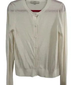 LOFT Women's Ivory Button-Up Cardigan Lightweight Angora Blend Sz M thumbnail 1