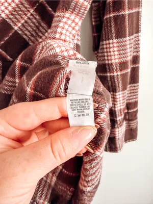 Aerie Brown Plaid Flannel Shirt SP 100% Cotton Button Down Oversized thumbnail 5