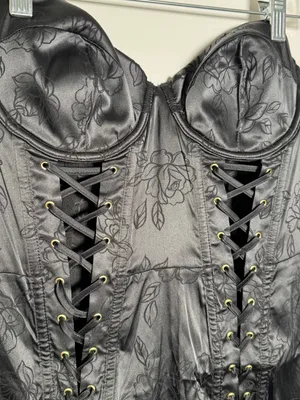 Victoria's Secret Black Lace-Up Bustier Dress with Floral Jacquard Large NWT thumbnail 2