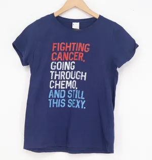 Womens Fighting Cancer Going Through Chemo Sexy Graphic Tee Navy Blue Small thumbnail 1