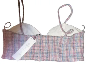 ZARA NWT Tweed Boucle Knit Corset Crop Top Bralette Pink & blue metallic accent Sz Large thumbnail 5