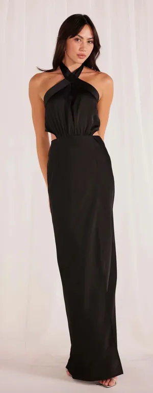 new nwt XLarge FINLAY SATIN HALTER GOWN minkpink silky sexy tie back maxi dress thumbnail 1
