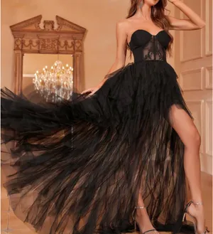 Black ruffle Formal Gown thumbnail 1
