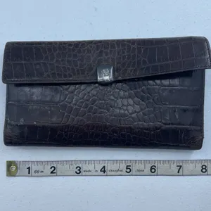 Vtg Lauren Ralph Lauren Wallet Croc Embossed Brown‎ Leather Checkbook Pocketbook thumbnail 14