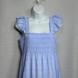 Womens Light Blue Seersucker Smocked Tiered Maxi Dress Ruffle Strap Size M thumbnail 3