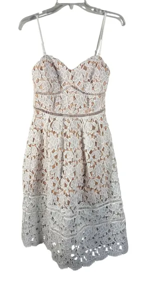 Just Me White Floral Lace Sweetheart Cocktail‎ Dress Nude Lining Small thumbnail 1