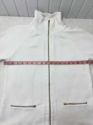 Ralph Lauren white Cotton‎ Zip-Front Knit Sweater Jacket / Gold zipper Size L thumbnail 6