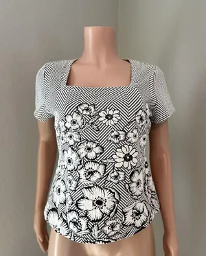 Maeve Anthropologie Floral Embroidered Blouse Shirt White Black Knitted Trim #29 thumbnail 4