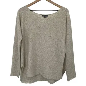 Vince Cashmere Sweater Boatneck Split Hem Light Gray Neutral Cozy Womens Large thumbnail 1
