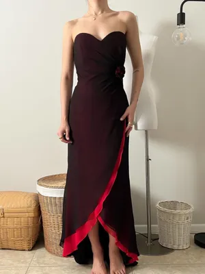 Vintage Cache Black Red Silk Strapless Tulip Hem Floral Beaded Accent Dress Sz10 thumbnail 2