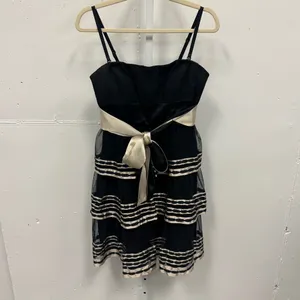 Y2K BCBGMaxAzria Silk Strapeless‎ Mini Tiered Babydoll Dress with Tie Black Sz 6 thumbnail 2