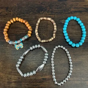 Boho Western Turquoise & Wood Beaded Bracelet Set thumbnail 3
