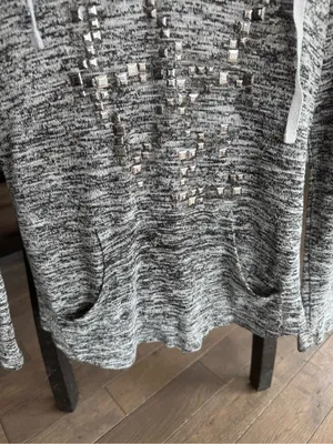 Chance or Fate Gray Heathered Hooded Pullover with Studded Heart thumbnail 3