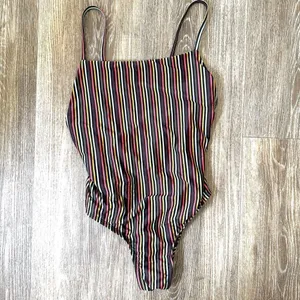 Free Press black striped one piece swimsuit thumbnail 5