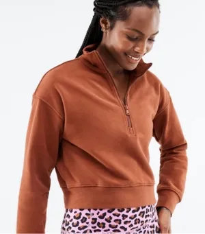 Fabletics Kat Half Zip Pullover Java Brown Cropped Sweatshirt Size Small thumbnail 1