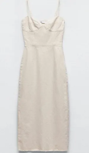 ZARA Beige Denim Midi Dress thumbnail 1