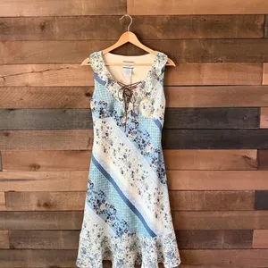 Vintage Breakin Loose Blue Patchwork Floral Midi Dress Cottagecore Y2K thumbnail 3