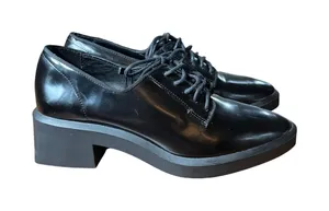 Zara Black faux Leather Chunky Heel Lace Up Oxford‎ Shoes Women's Size 41/10 thumbnail 1