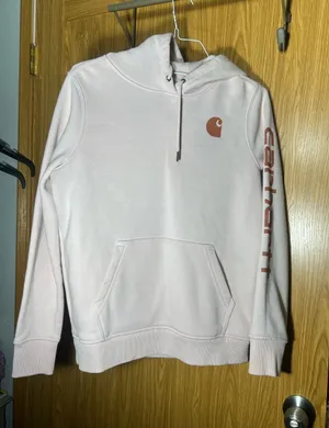 Carhartt Light Pink Hoodie with Rust Logo thumbnail 1