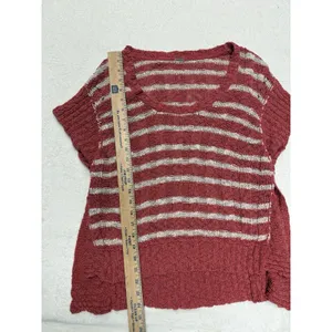 Free People Sweater Womens S Orange White Striped Crop Boxy Cap Sleeve‎ Beachy thumbnail 5