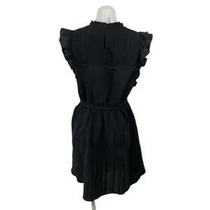 Club Monaco Black Ruffle Sleeve Mock Neck Pintucked Fit & Flare Mini Dress Sz 6 thumbnail 4