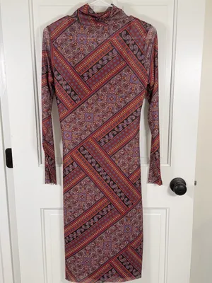 Steve Madden Vivienne Paisley Mesh Turtleneck Midi Dress M thumbnail 2