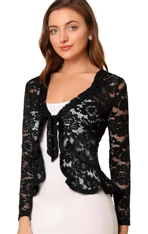 Allegra K Bolero Lace Tie-front Shrug l/Cardigan NWOT XL thumbnail 1