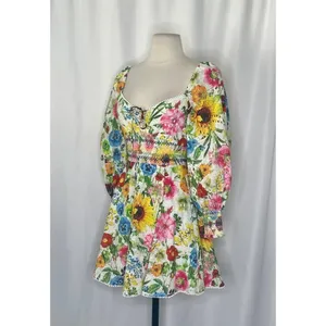 ALICE + OLIVIA Crawford Sweetheart Mini Dress Floral Puff Sleeves Lace Up Size 0 thumbnail 7