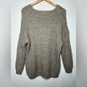 Altar’d State Women’s Gray Chunky Knit Fringe Thread V Neck Boxy Sweater Size M thumbnail 2