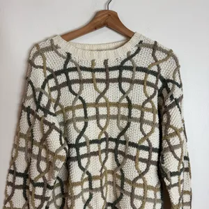 Geoffrey Beene 90s hand knit 3D multicolor sweater interwoven lattice pattern S thumbnail 3