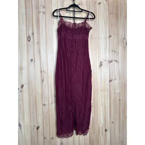NWT Lulus Veanna Burgundy Textured Lace Button-Front Midi Dress Party Size S thumbnail 2